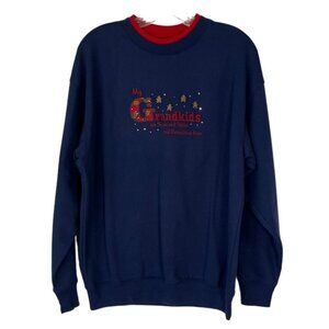 MC Sportswear Graphic Sweatshirt Christmas Grandmother Womens Large Blue